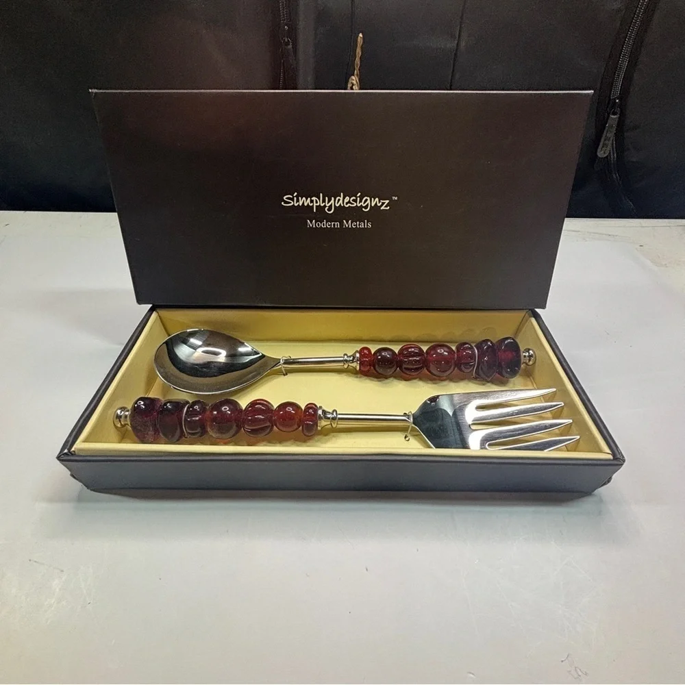 SIMPLYDESIGNZ Spoon & Fork Salad Dinner Serving Ruby